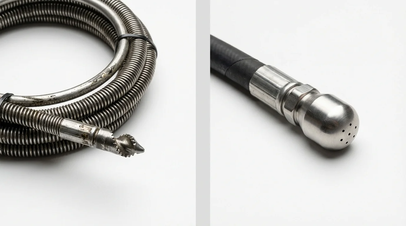 Drain snake cable and hydro jetting nozzle used for drain cleaning in Brookhaven, MS
