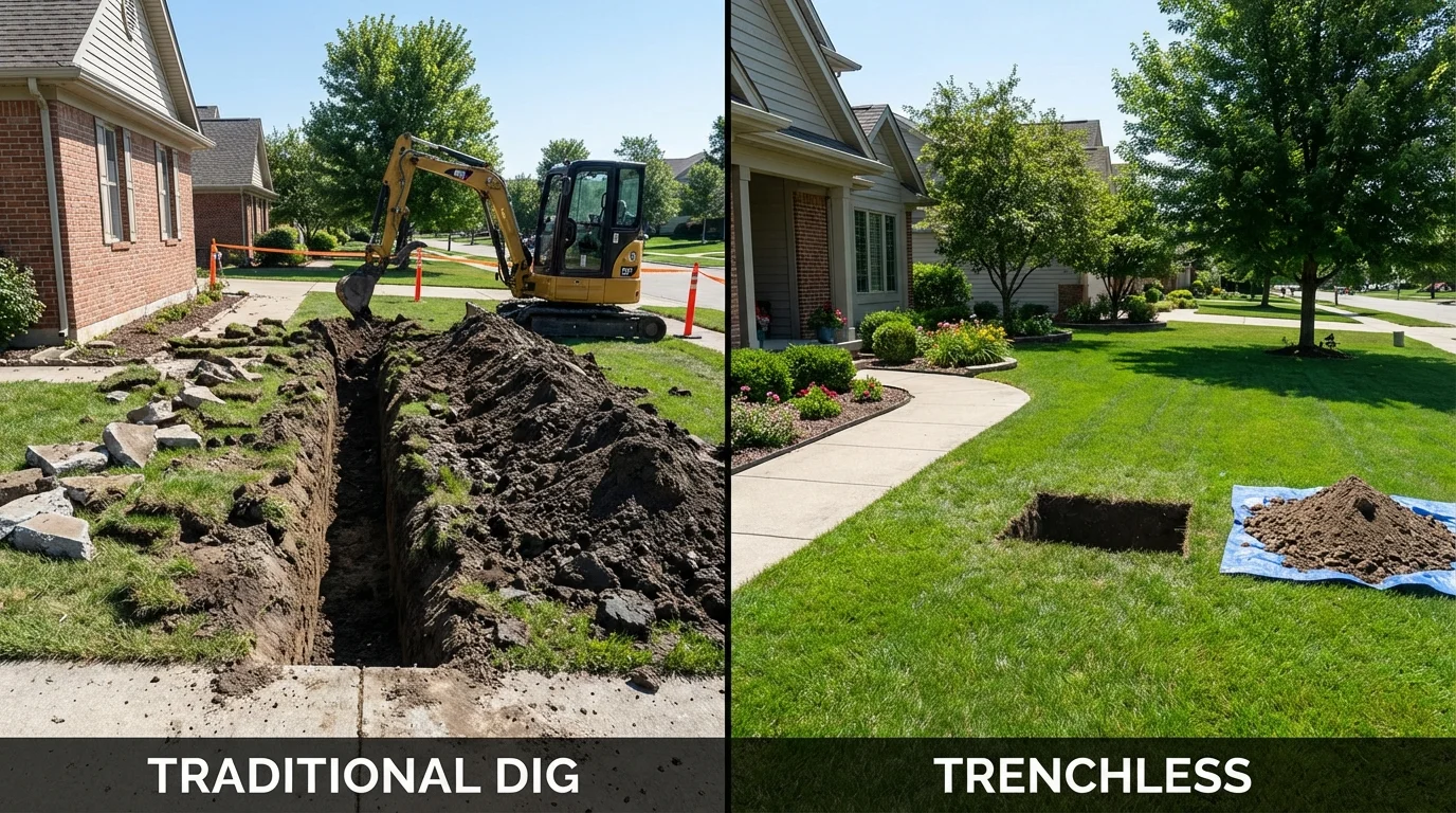 Trenchless sewer repair with minimal yard damage versus traditional excavation in Brookhaven, MS
